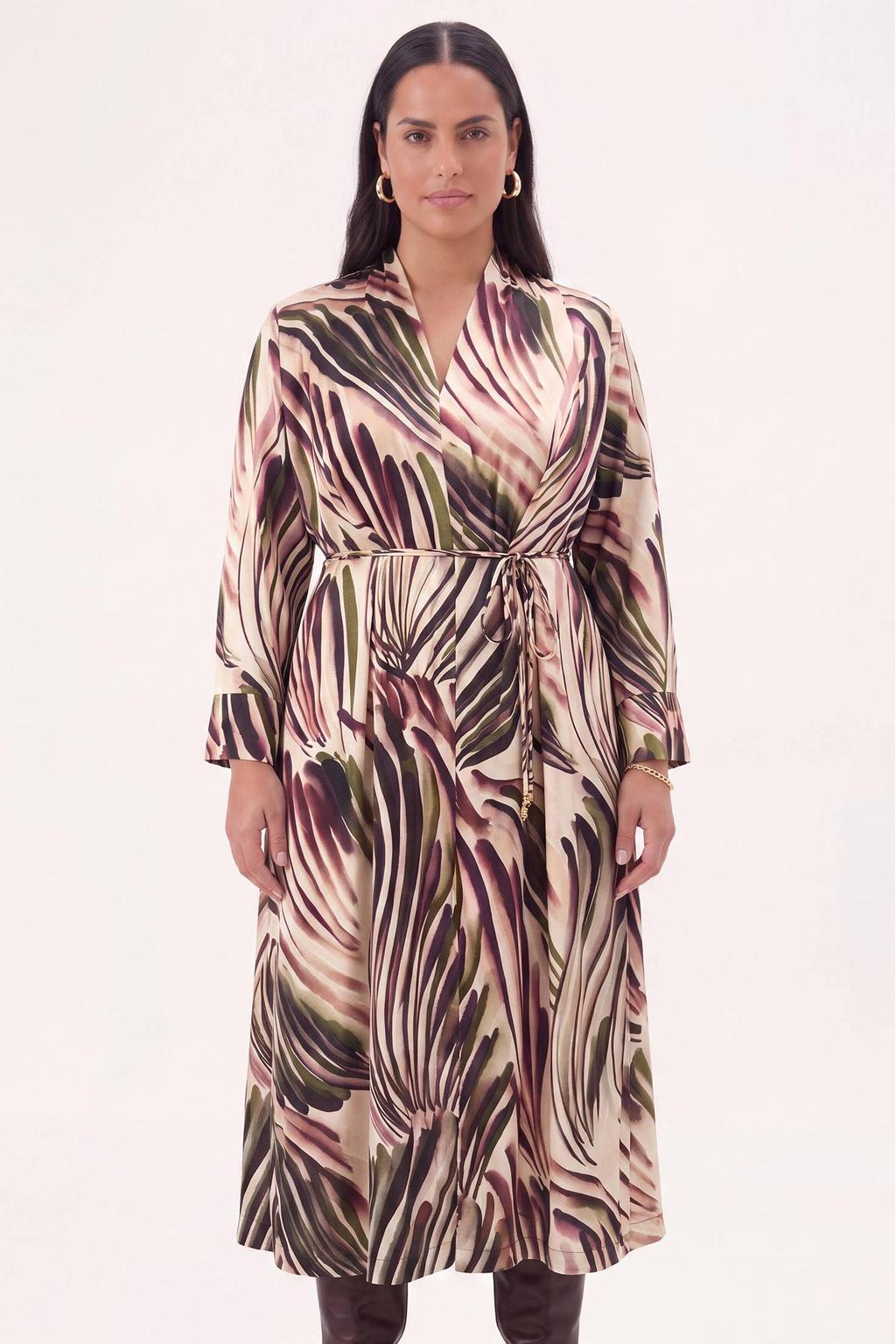 YOEK midi jurk Plus Size met ceintuur en print - meerkleurig