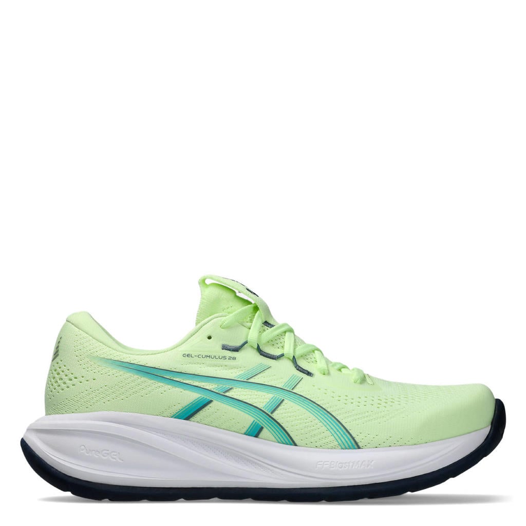 Lichtgroen en petrolkleurige heren ASICS Gel-Cumulus 28 mesh hardloopschoenen -
