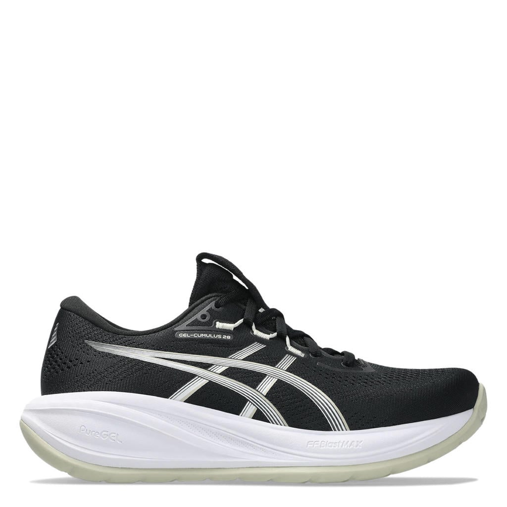 Zwart en witte dames ASICS Gel-Cumulus 28 mesh hardloopschoenen - met veters