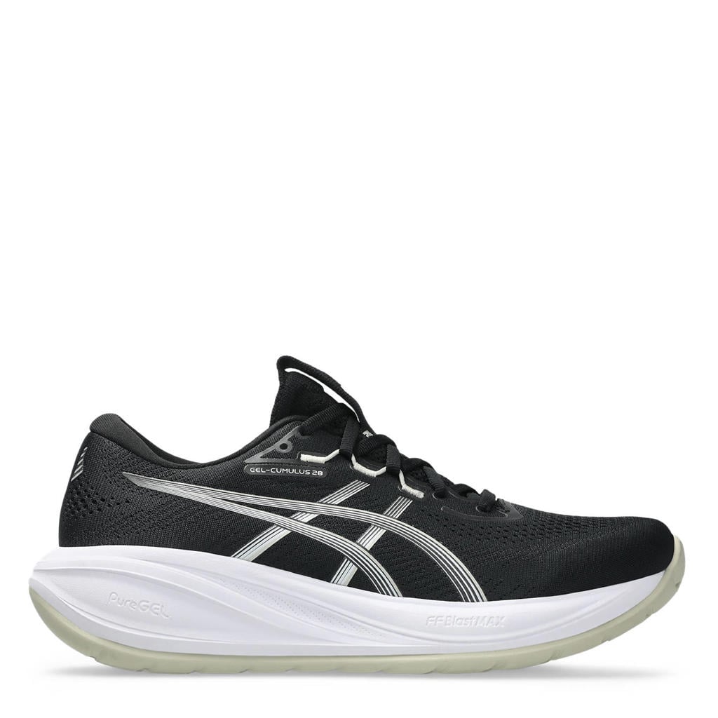 Zwart en witte heren ASICS Gel-Cumulus 28 mesh hardloopschoenen -