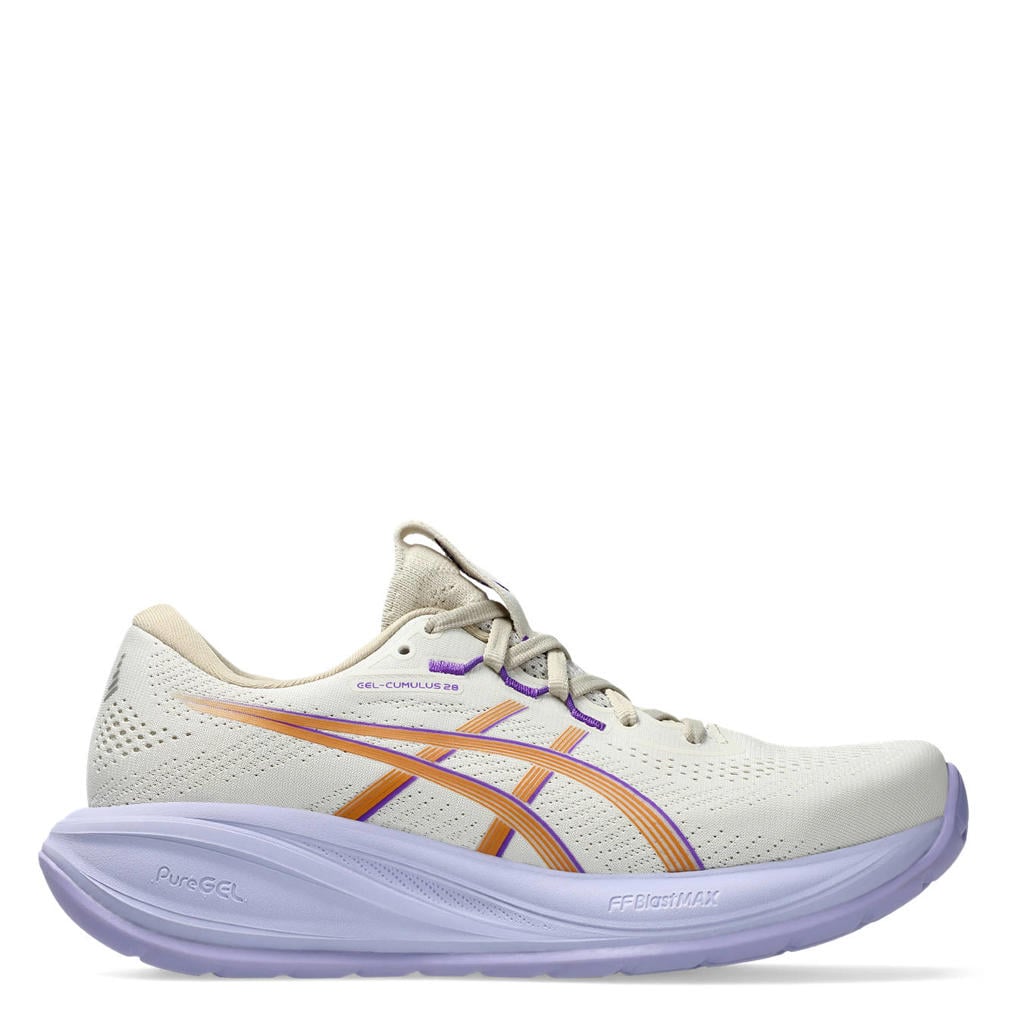Ecru en lilakleurige dames ASICS Gel-Cumulus 28 mesh hardloopschoenen - met veters