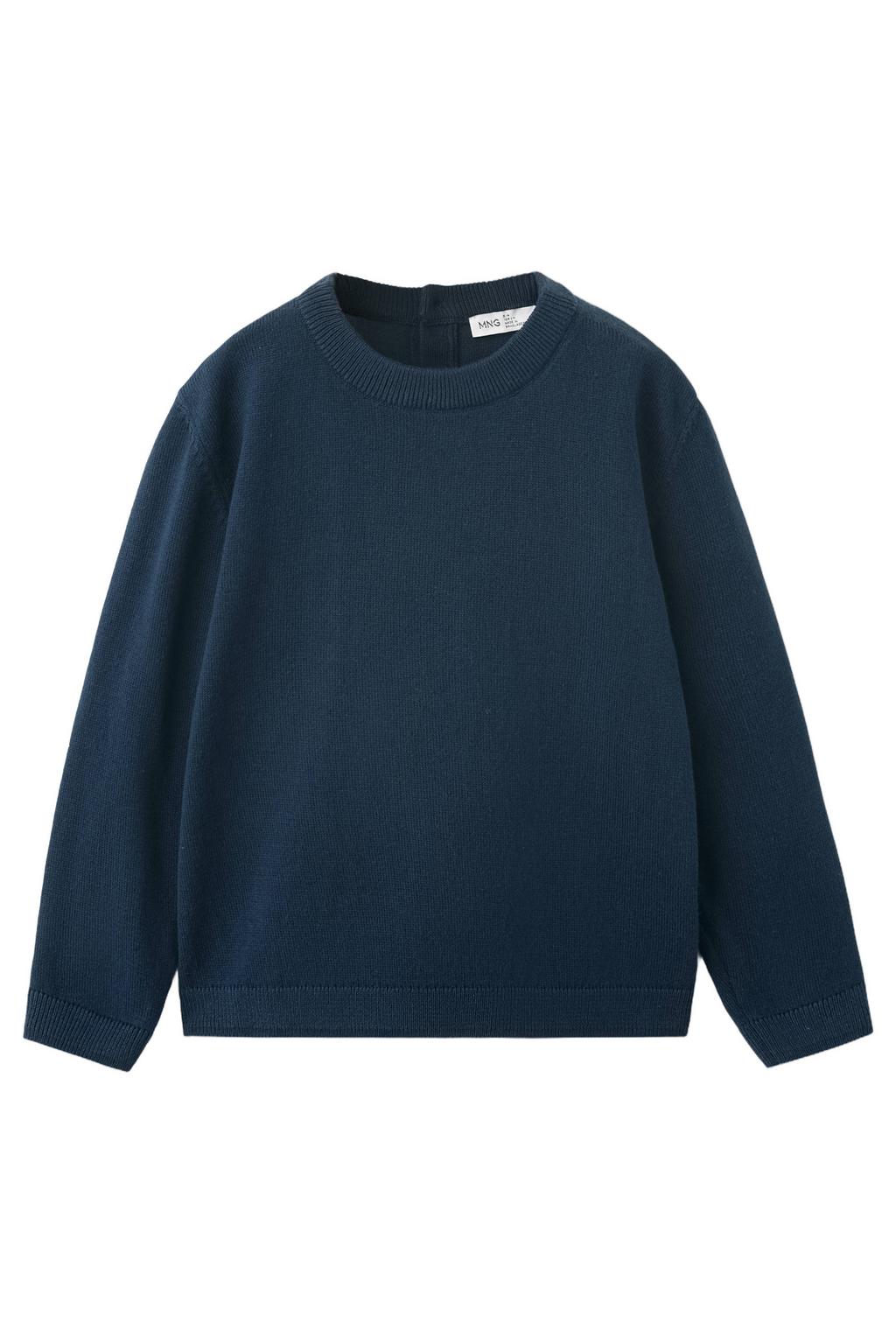 Marineblauw jongens Mango Kids katoenen gebreide trui blauw met lange mouwen, ronde hals en knoopsluiting