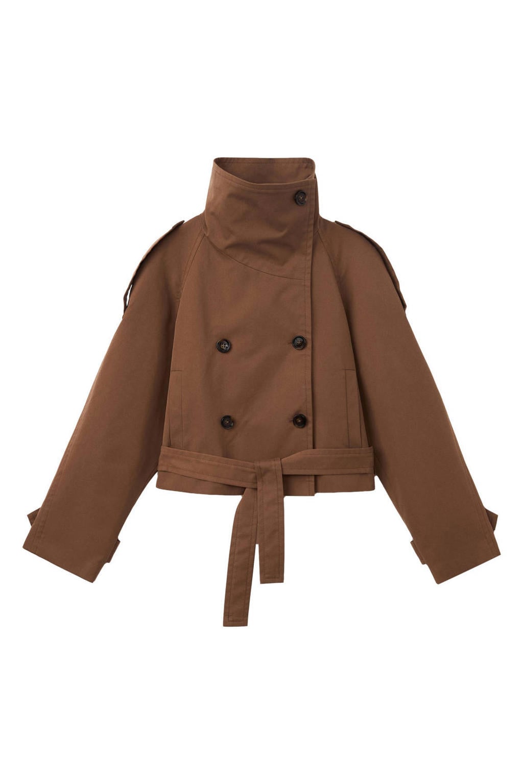 Bruine dames Mango trenchcoat van katoen met effen, lange mouwen, reverskraag en double breasted sluiting