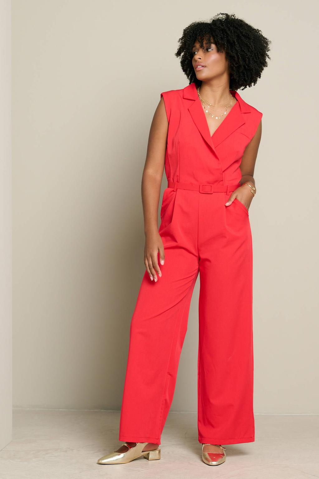 LOLALIZA jumpsuit met ceintuur - rood