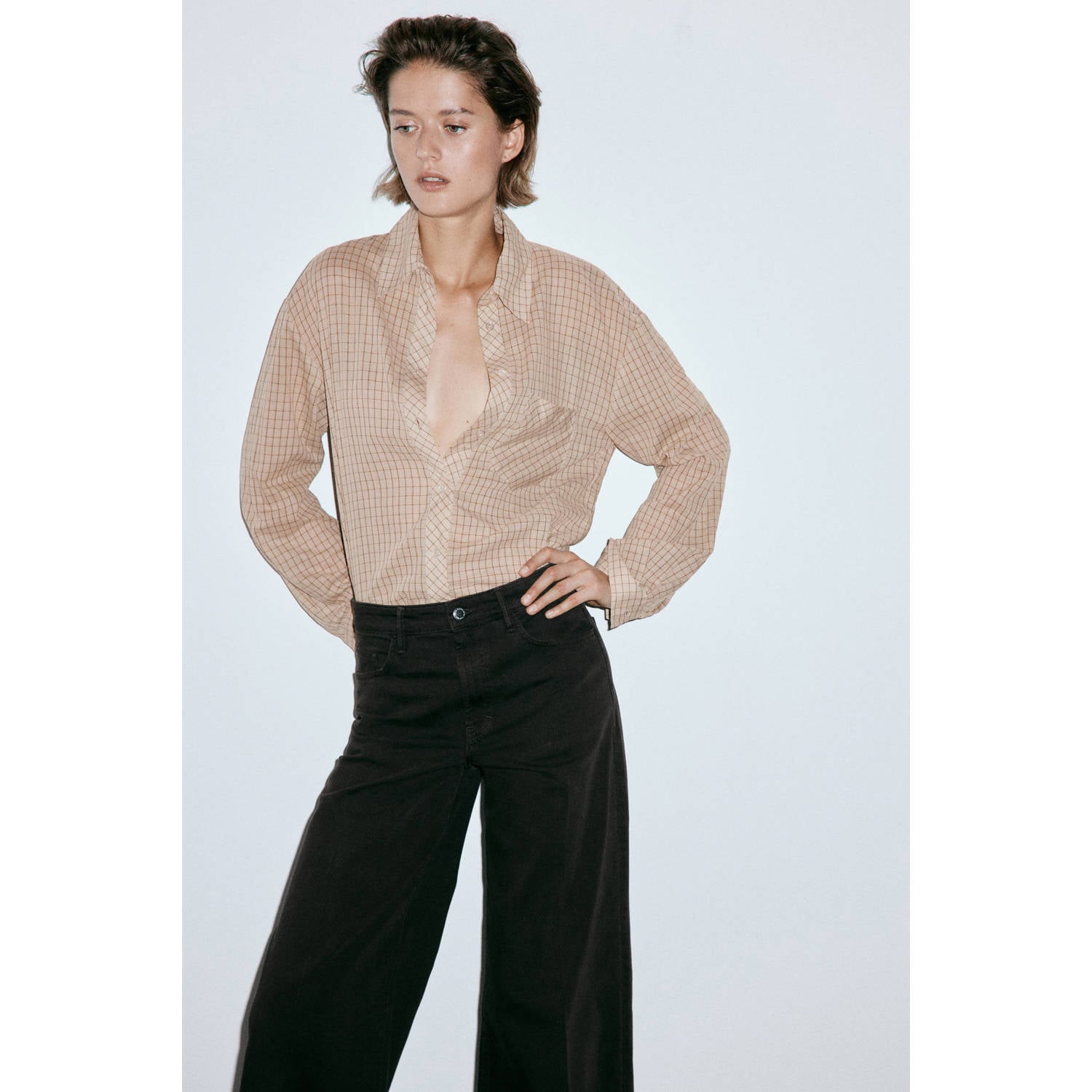Mango wide leg jeans bruin