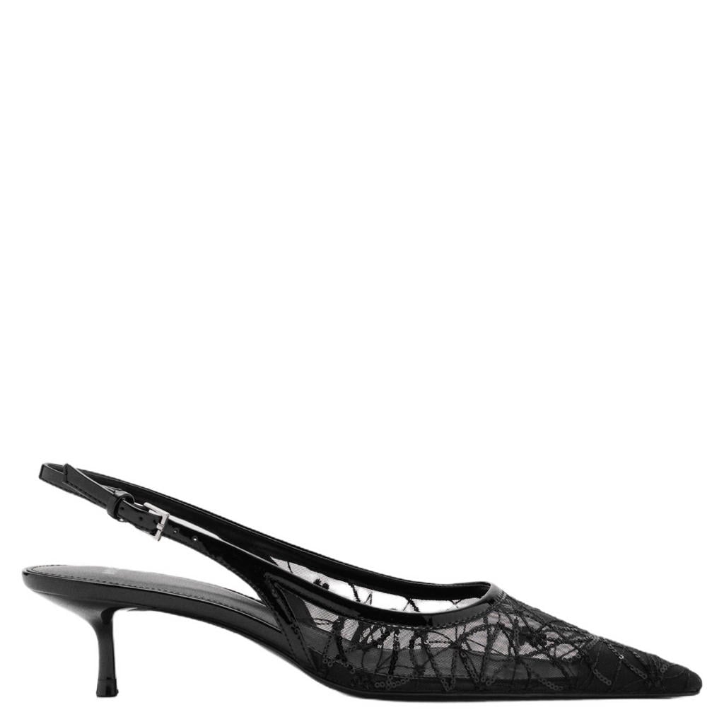 Zwarte dames Mango slingback pumps met pailletten - van 65% polyester/35% polyurethaan. met gesp