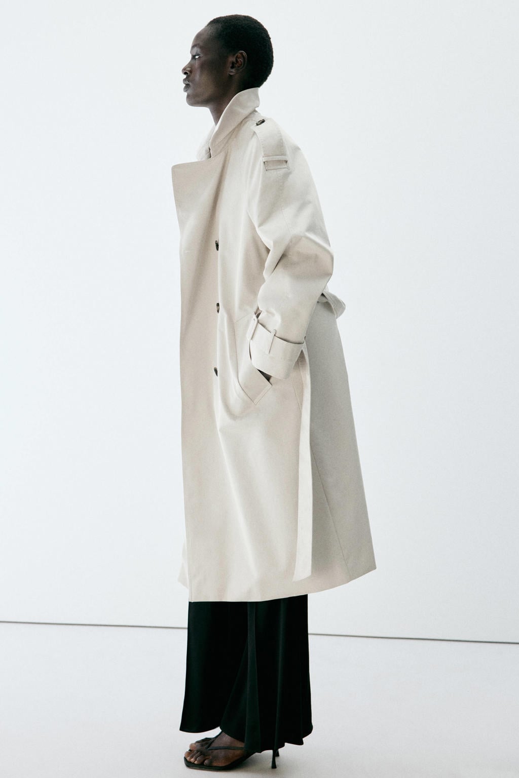 Ecru dames Mango trenchcoat van katoen met effen, lange mouwen, reverskraag en ceintuur