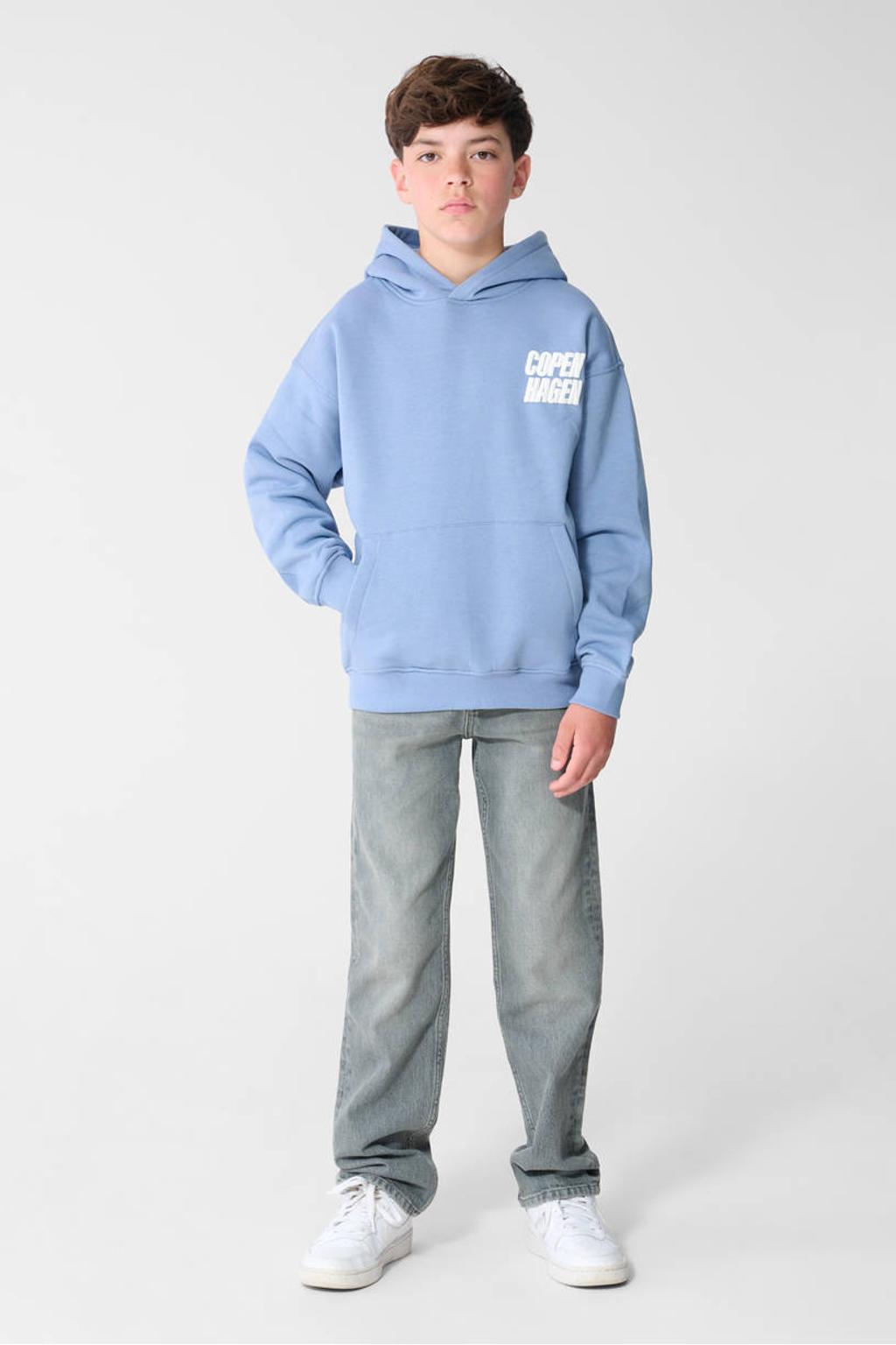 Blauwe jongens Shoeby hoodie van katoen met backprint, lange mouwen en ronde hals