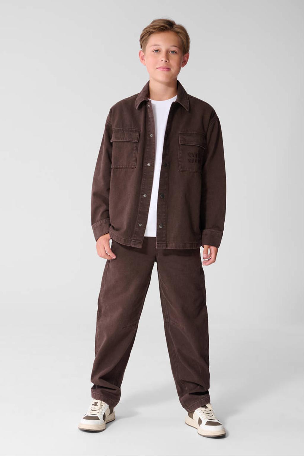 Donkerblauwe jongens Shoeby casual broek van katoen met regular waist, elastische tailleband met koord en effen