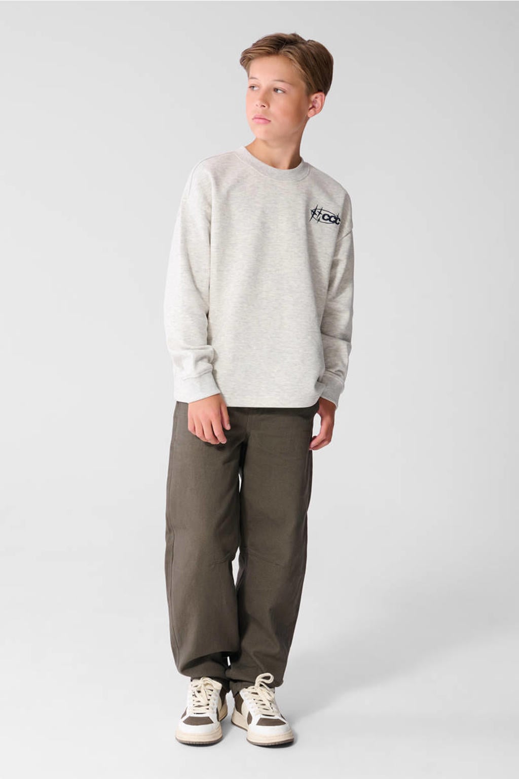 Donkergroene jongens Shoeby barrel casual broek van katoen met regular waist, elastische tailleband met koord en effen