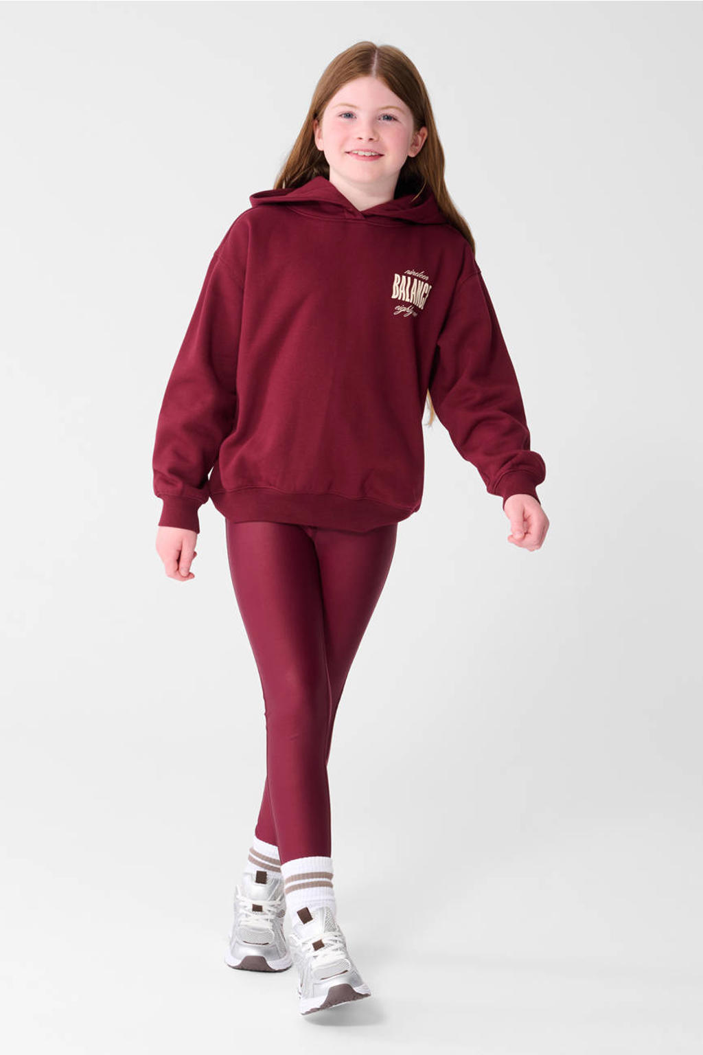 Donkerrode meisjes Shoeby sweater van katoen met backprint, lange mouwen, ronde hals en geribde boorden