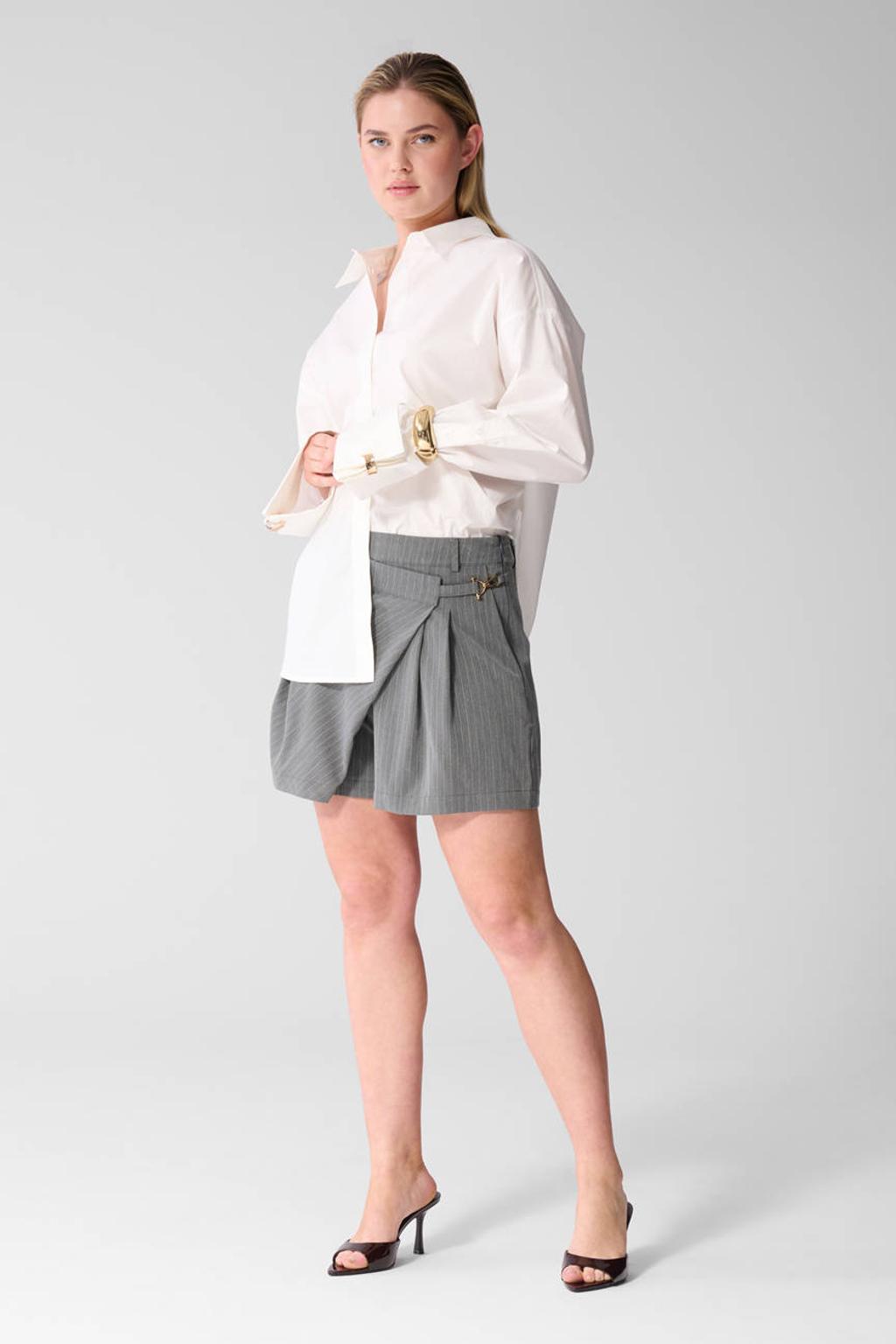 Grijze dames Shoeby skort met krijtstreep voorzien van rits- en knoopsluiting