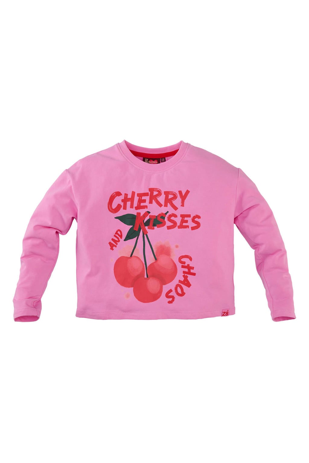 Roze meisjes Z8 kids longsleeve Loes van stretchkatoen met printopdruk, lange mouwen en ronde hals
