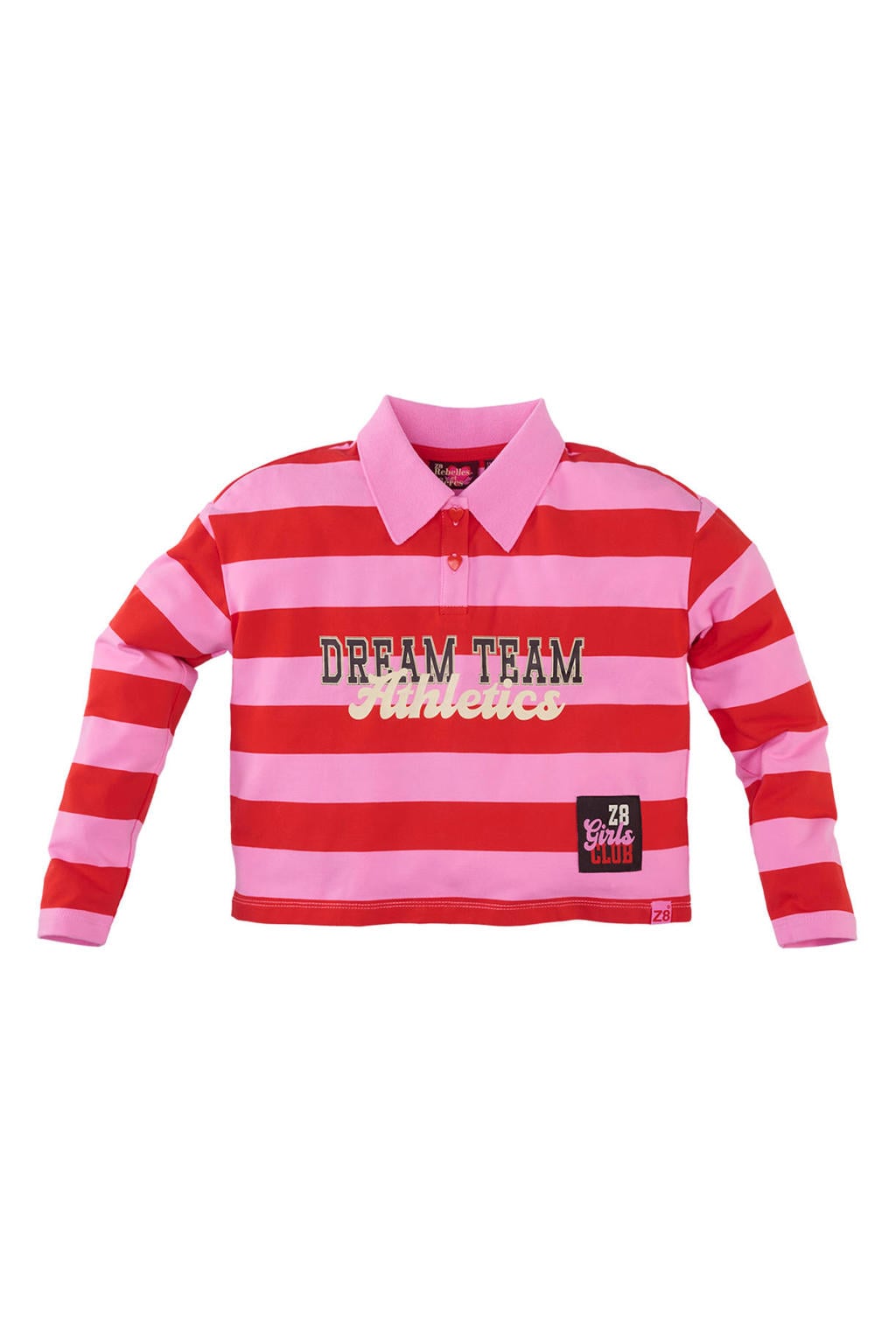 Roze en rode meisjes Z8 kids polo Mihra van stretchkatoen met strepenprint en knoopsluiting