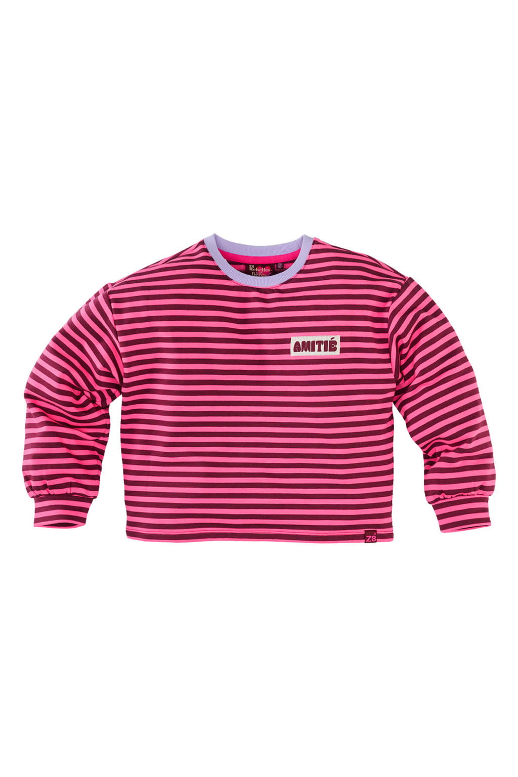 , donkerrood en roze meisjes Z8 kids longsleeve Nika met strepenprint, lange mouwen en ronde hals