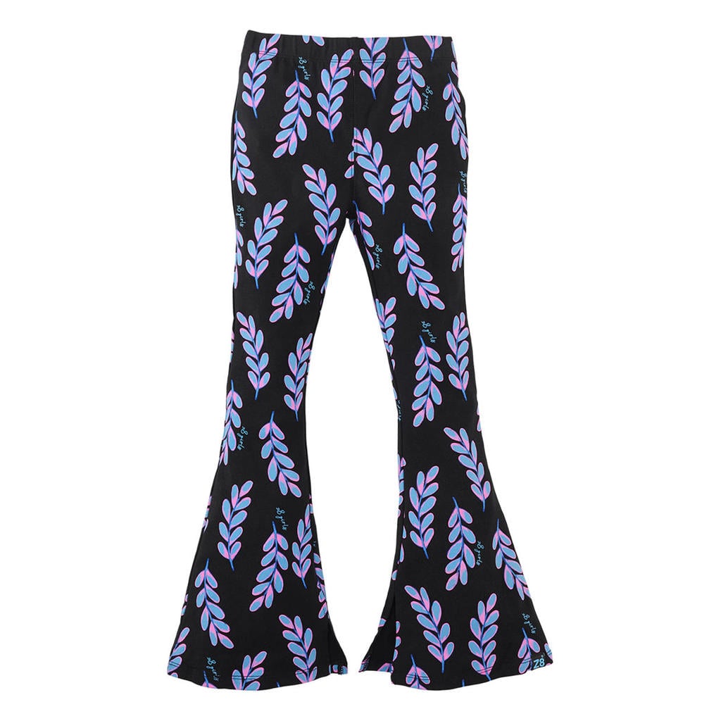 Donkerblauw en roze meisjes Z8 kids flared broek Marie van stretchkatoen met regular waist en elastische tailleband