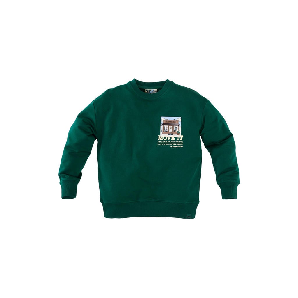 Donkergroene jongens Z8 kids sweater Felix van stretchkatoen met backprint, lange mouwen en ronde hals