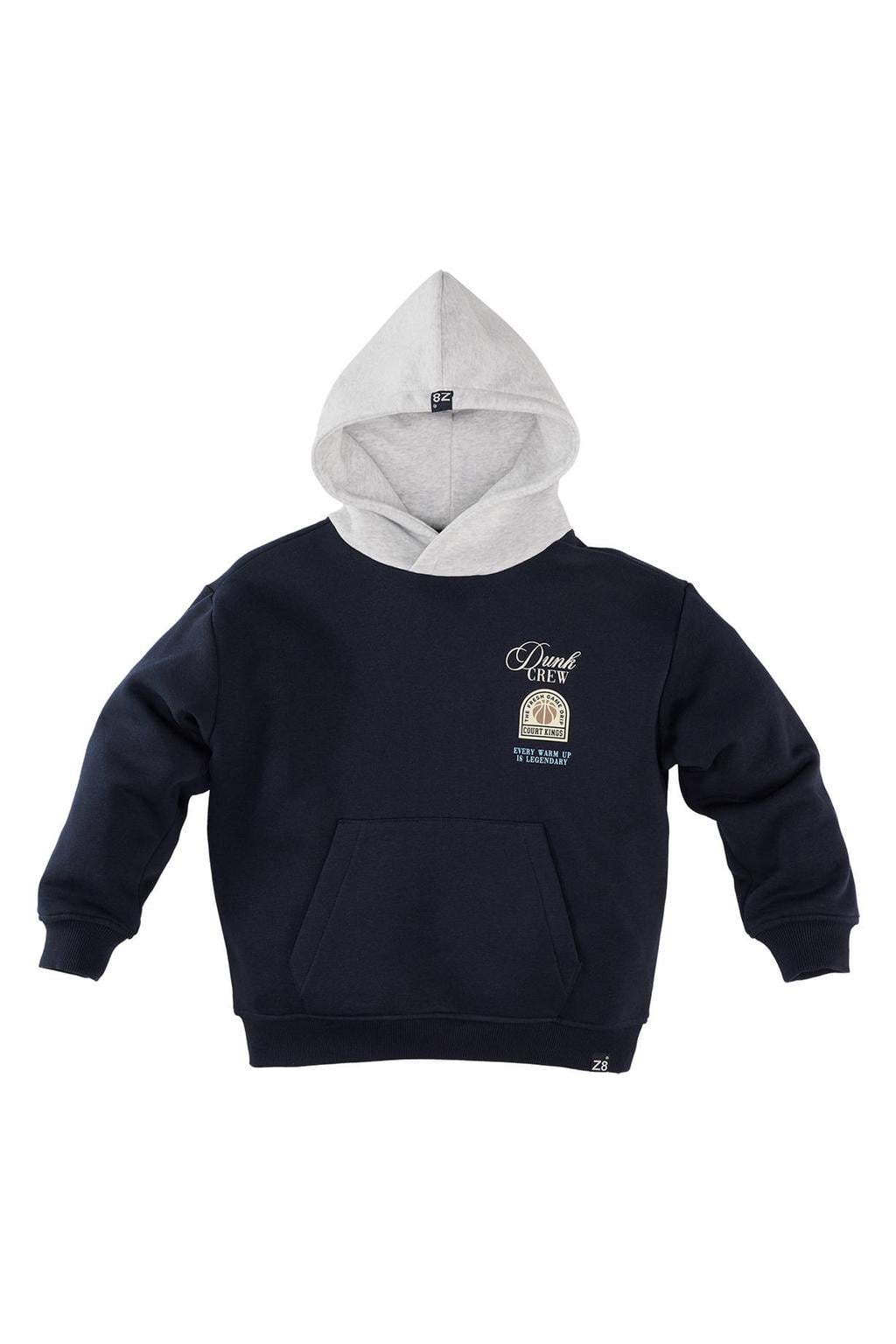 Donkerblauwe jongens Z8 kids hoodie Ferris van katoen-polyester met backprint, lange mouwen en capuchon