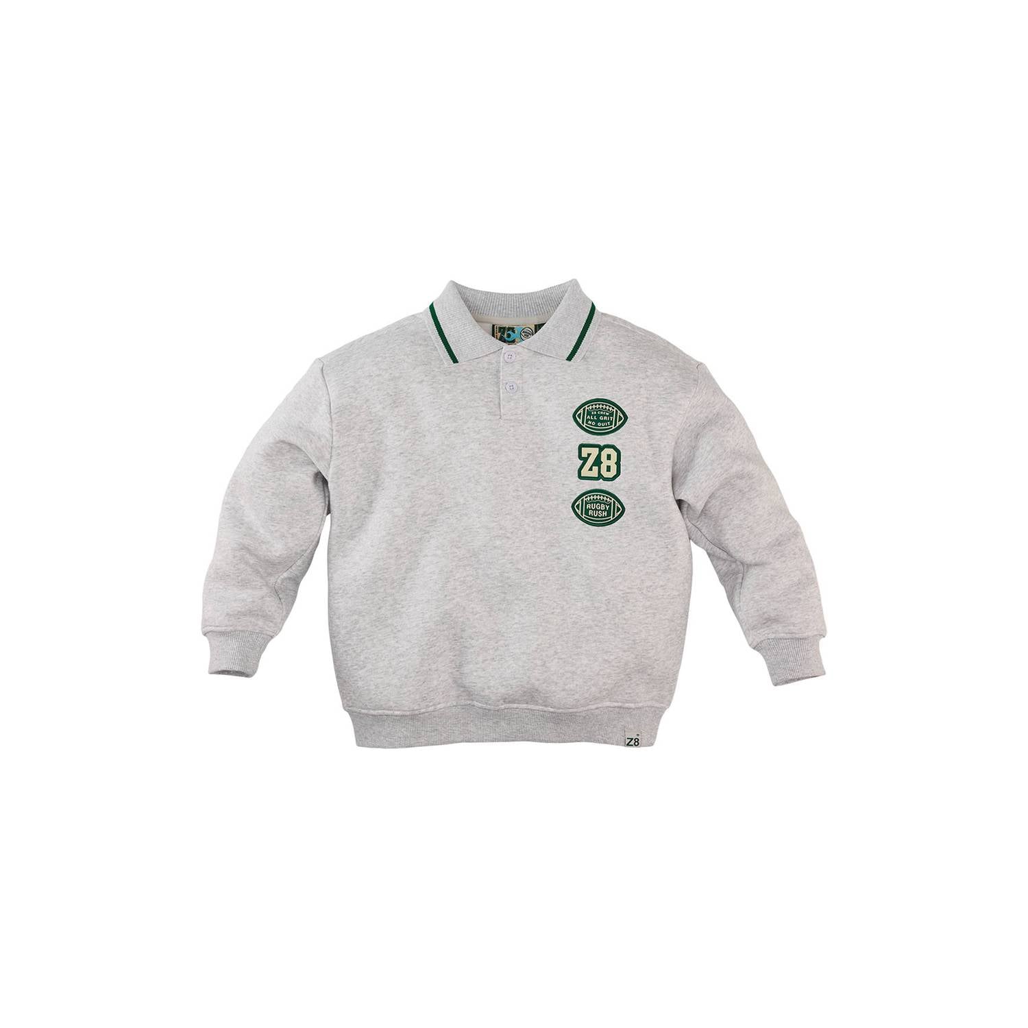 Z8 kids sweater met borduursels en tekst grijs groen
