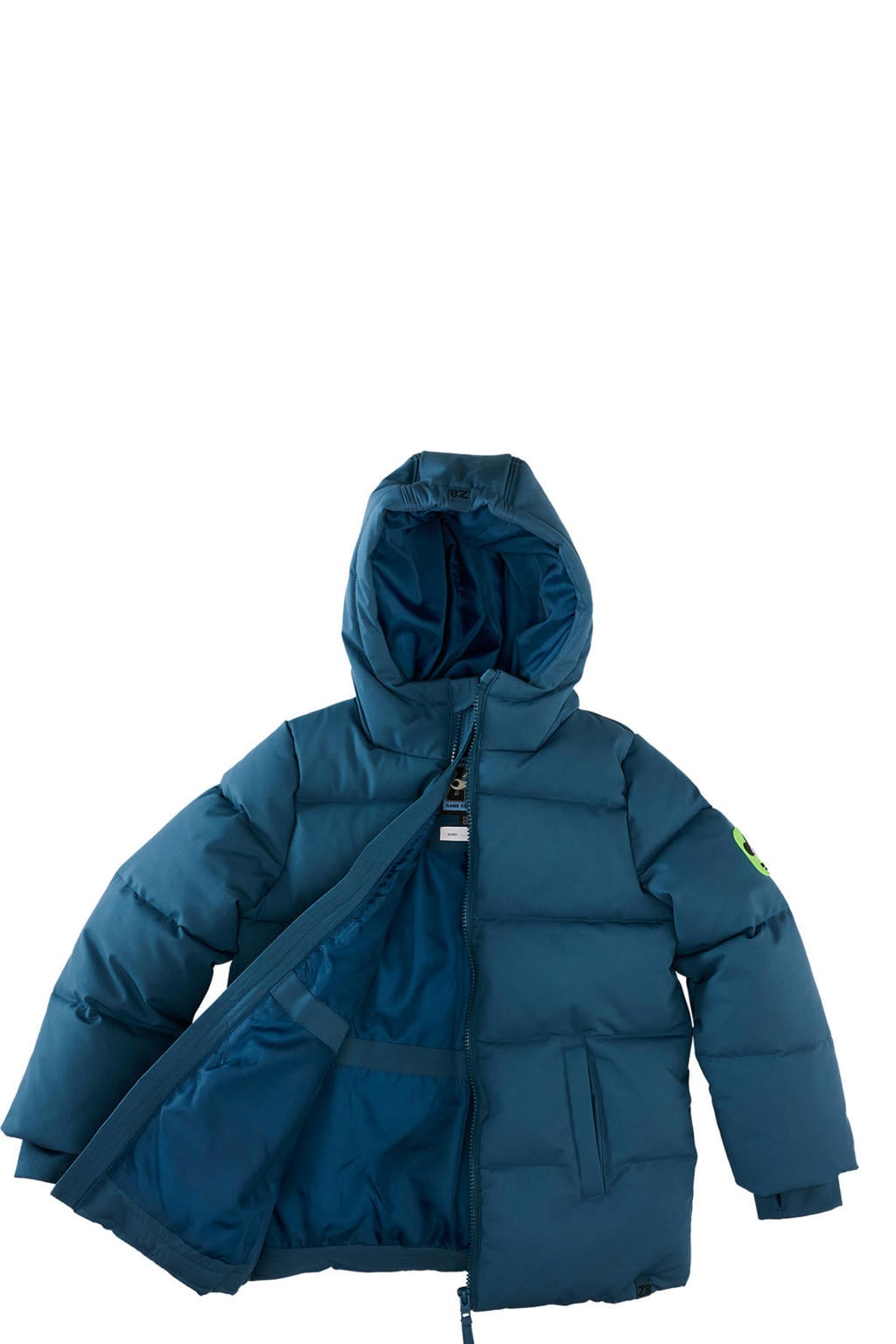 Petrolkleurige jongens Z8 kids winterjas Chaz van polyester met effen, lange mouwen, capuchon en ritssluiting