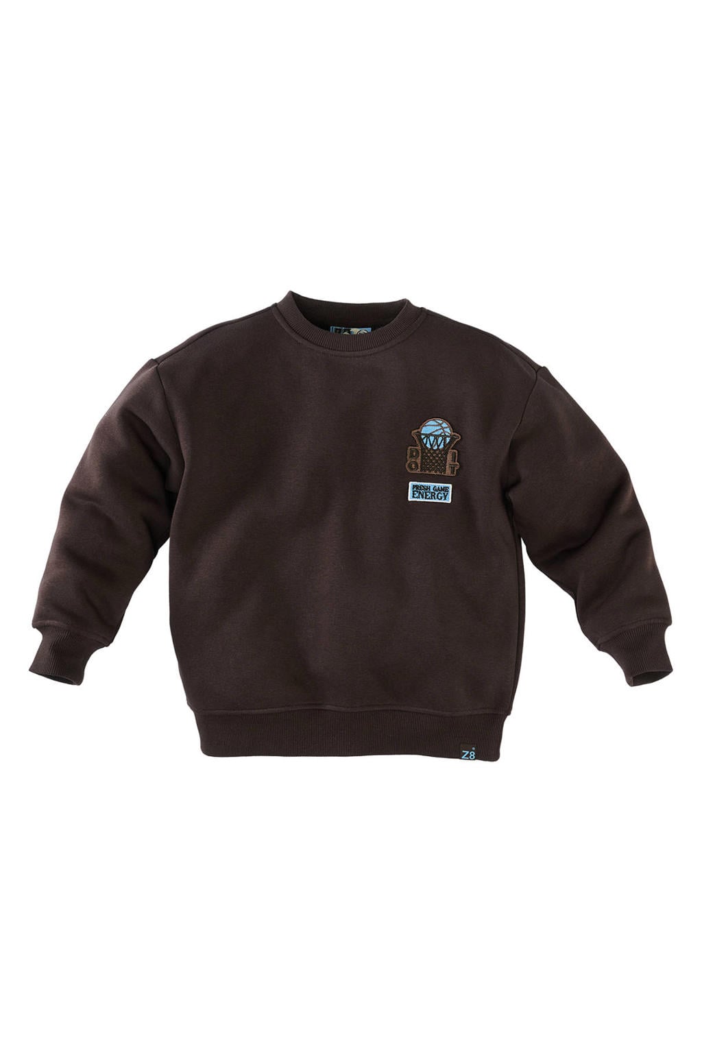 Donkerblauwe jongens Z8 kids sweater Pascal met backprint, lange mouwen en ronde hals