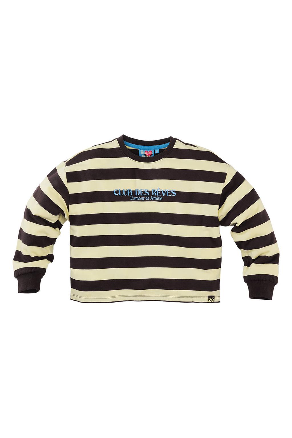 Lichtgeel en donkerblauwe meisjes Z8 kids gestreepte sweater van stretchkatoen met lange mouwen en ronde hals