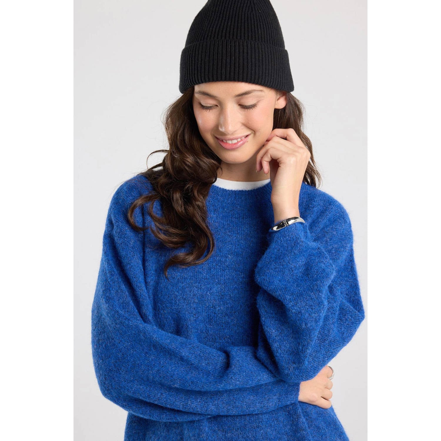America Today gebreide gemêleerde trui met wol blauw