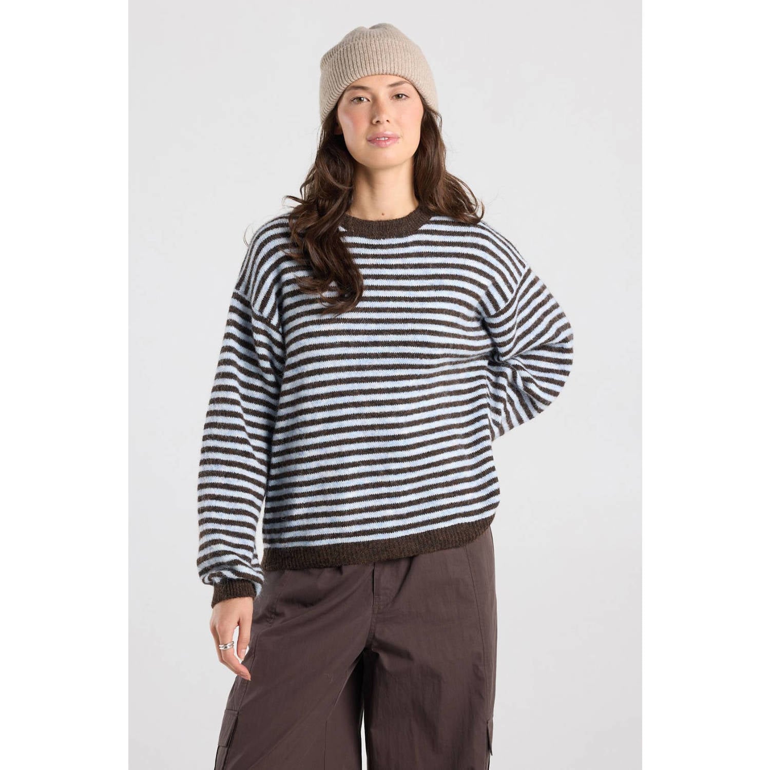 America Today gestreepte gebreide trui met wol blauw bruin