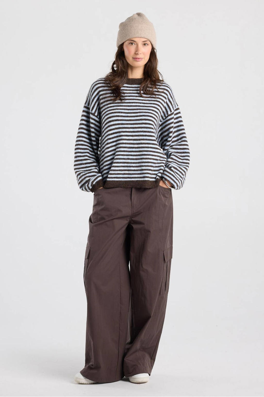 America Today gestreepte gebreide trui met wol - blauw/bruin