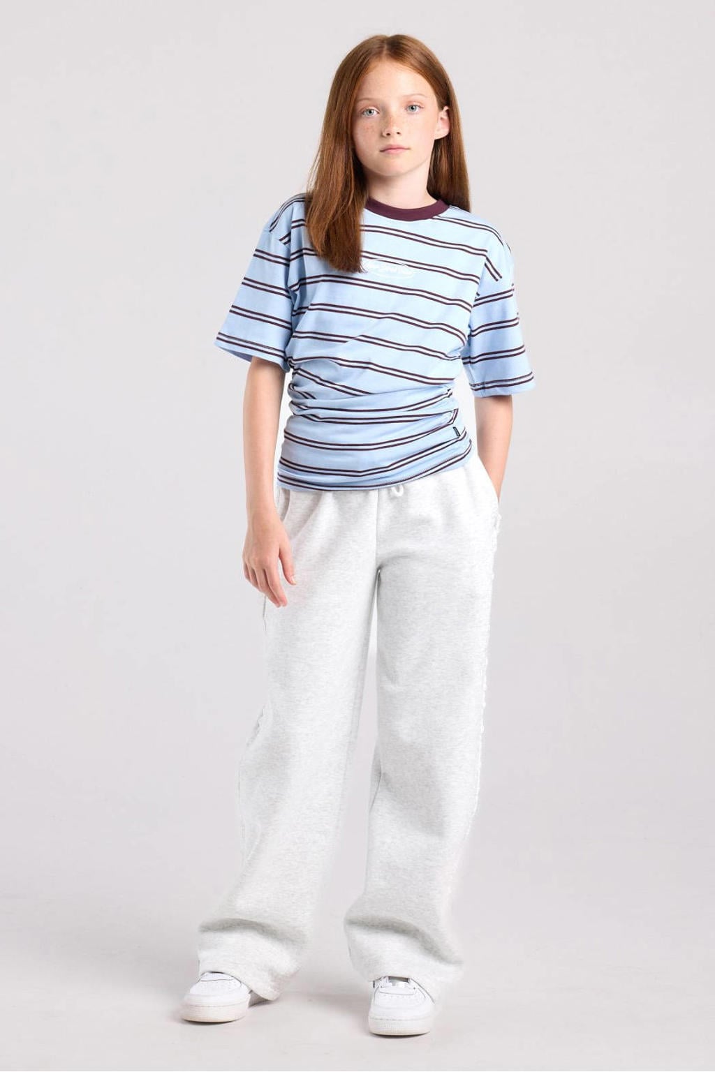 Grijze meisjes America Today joggingbroek van sweat materiaal met elastische tailleband met koord en effen