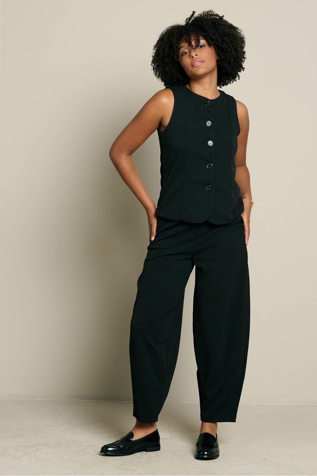 Zwarte dames LOLALIZA top van polyester met effen en ronde hals