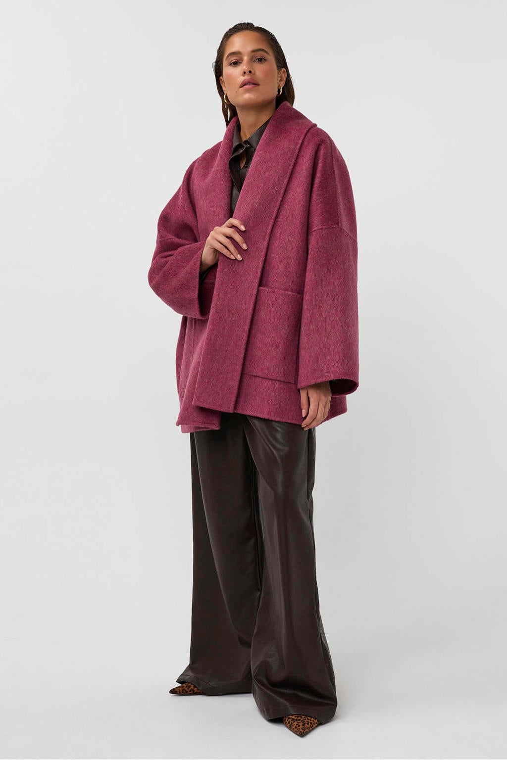 AMAYA Amsterdam kimono jas met ceintuur en wol - roze