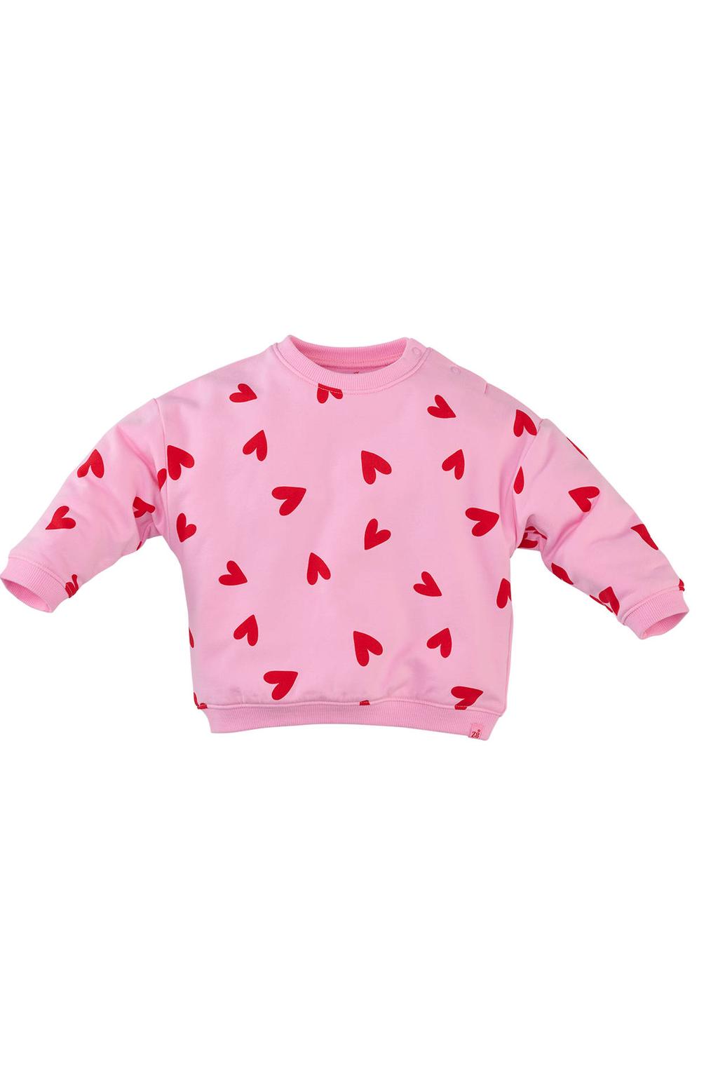 Z8 newborn katoenen sweater met hartjes - lichtroze/rood