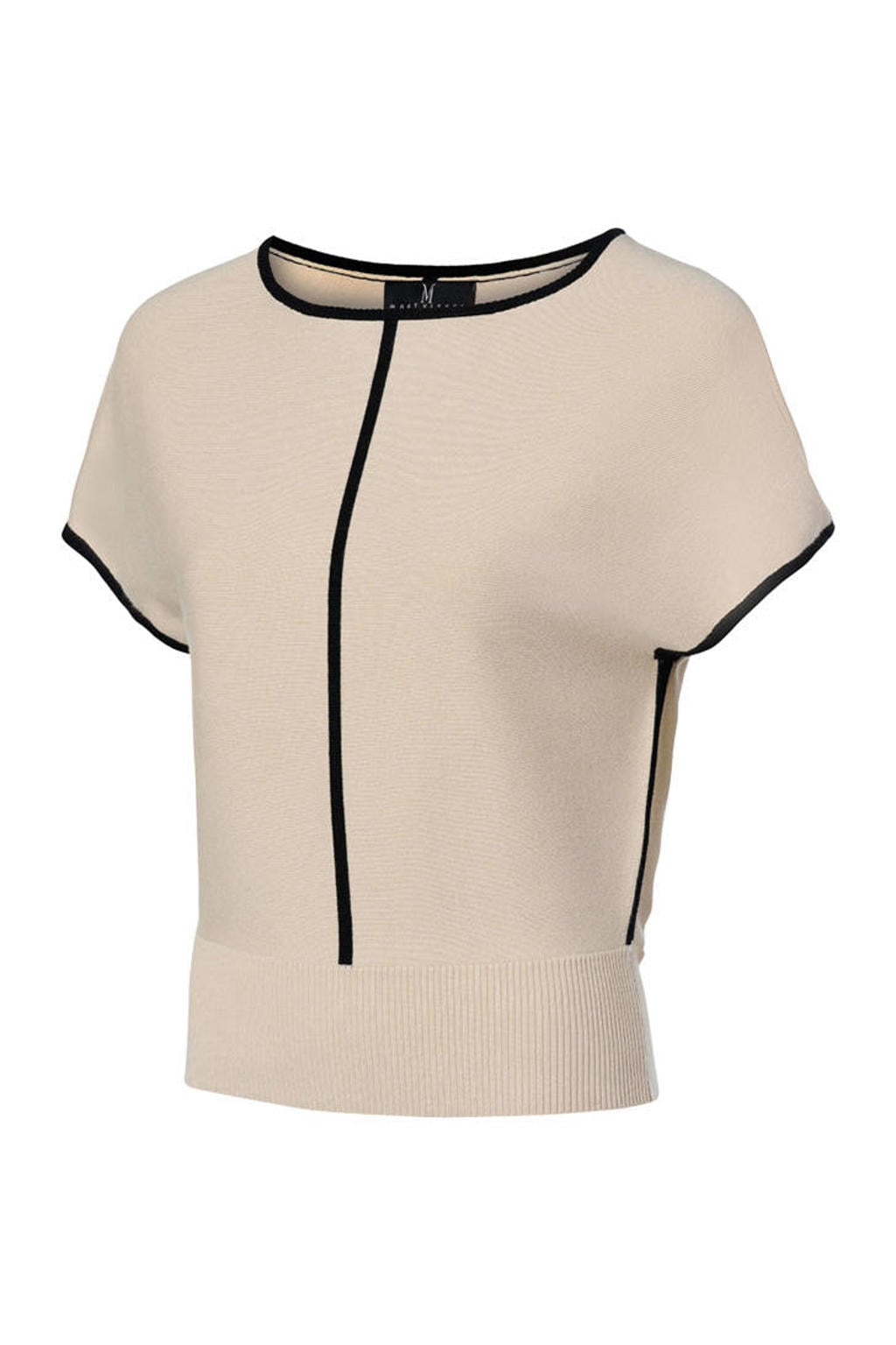 Zand en zwarte dames Mart Visser top met effen, korte mouwen en ronde hals