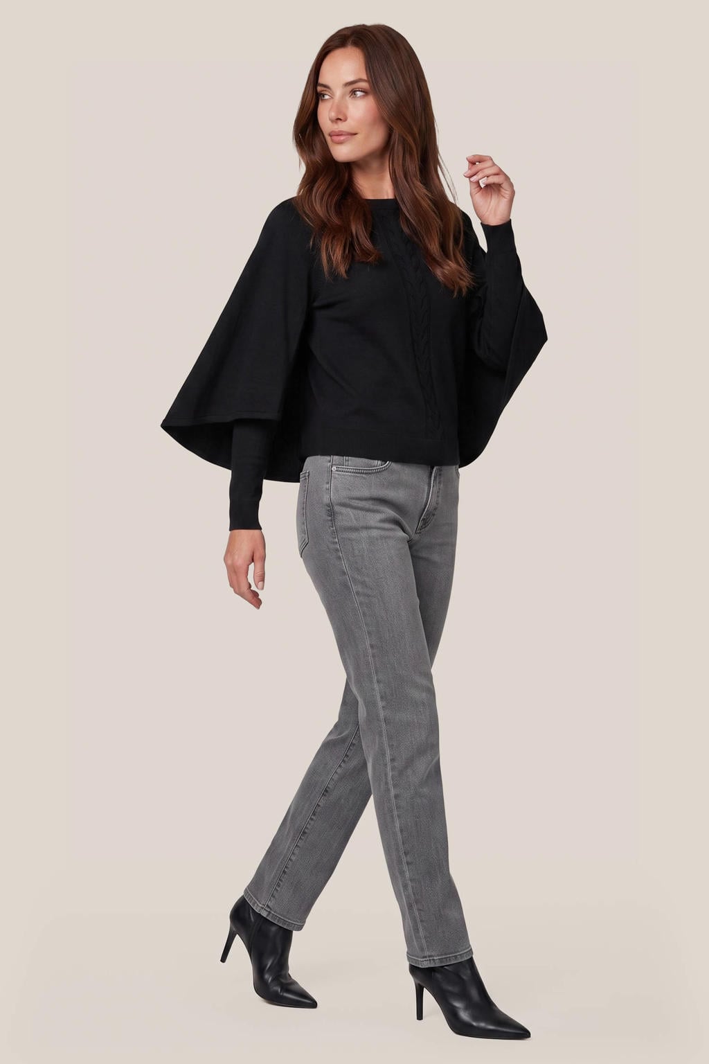 Zwarte dames Mart Visser met effen, lange mouwen, ronde hals en kabel details