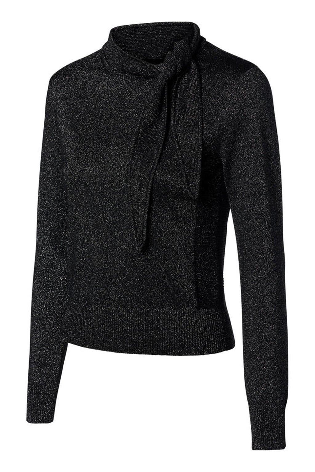 Zwarte dames Mart Visser met effen, lange mouwen, sjaalkraag en lurex