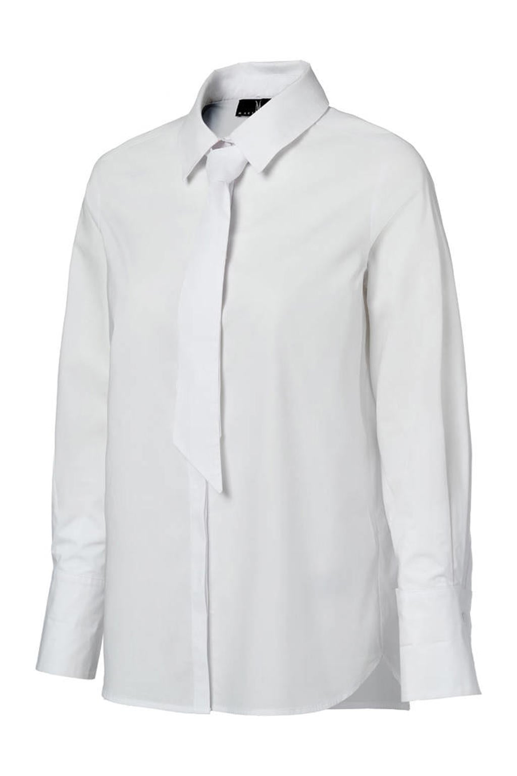 Witte dames Mart Visser van katoen met effen, lange mouwen, klassieke kraag en knoopsluiting