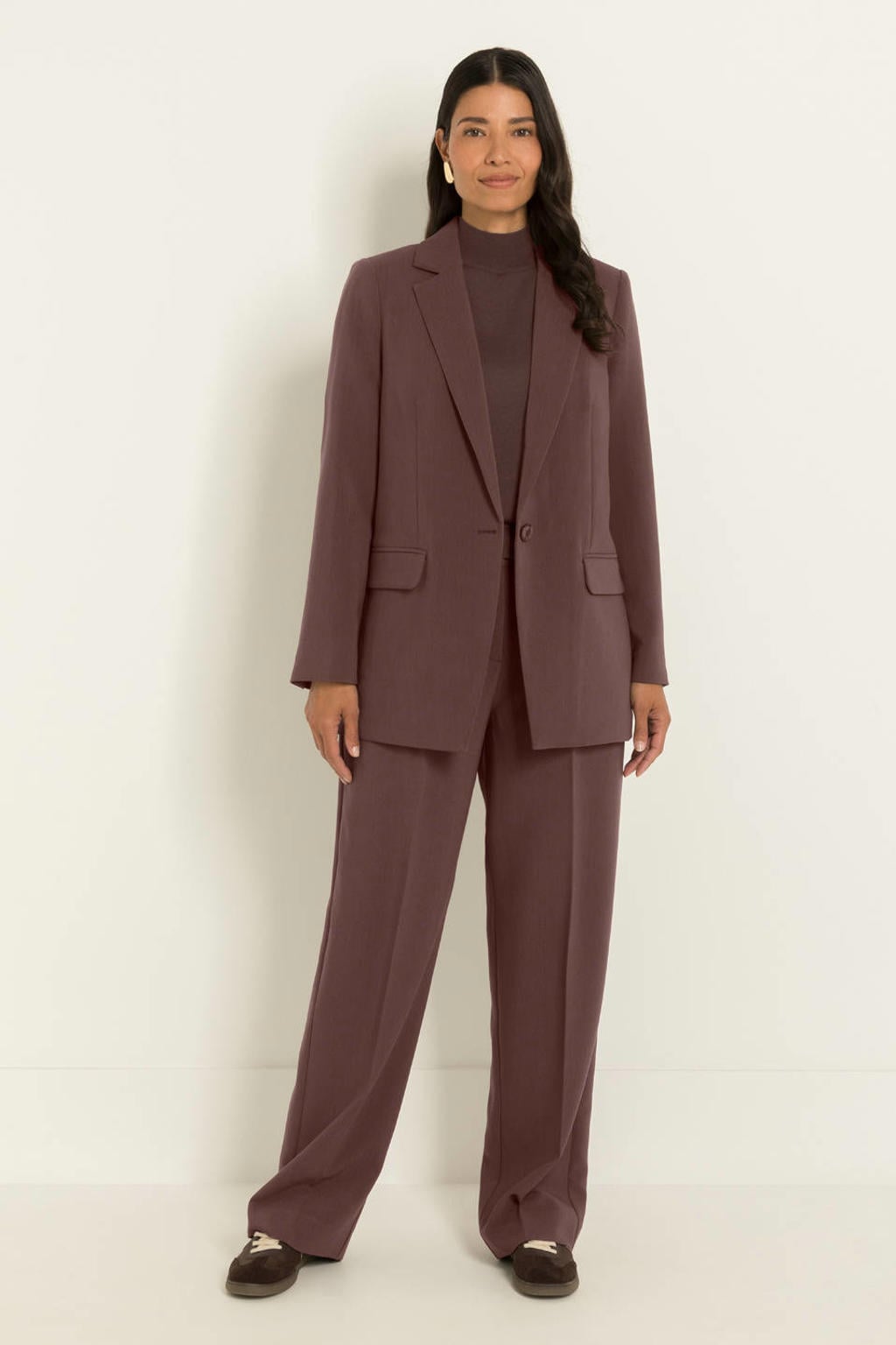 Bruine dames Claudia Sträter regular blazer van polyester met effen, lange mouwen, reverskraag en knoopsluiting
