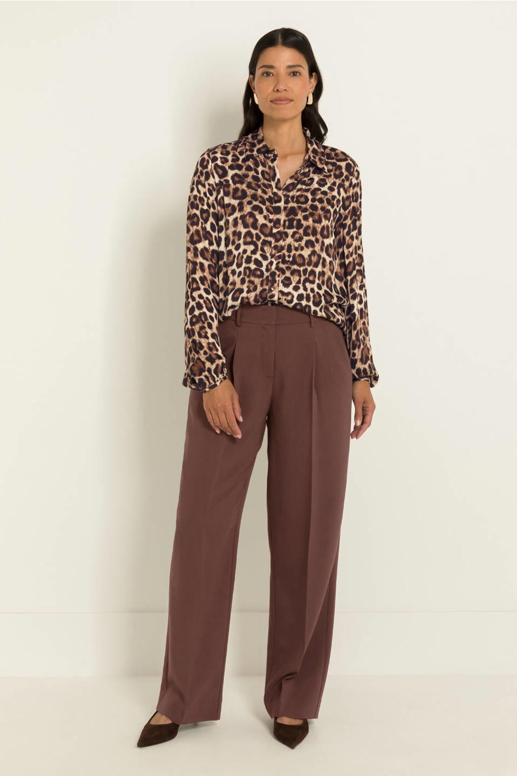 Bruine dames Claudia Sträter straight leg broek met rits, haak- en knoopsluiting en effen
