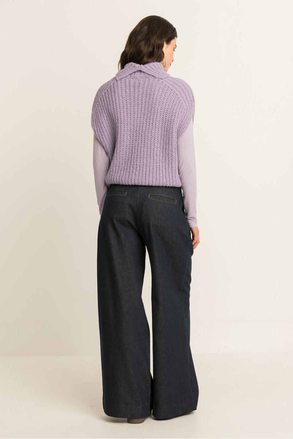 Lilakleurige dames Expresso alpaca spencer van acryl met effen, lange mouwen en col