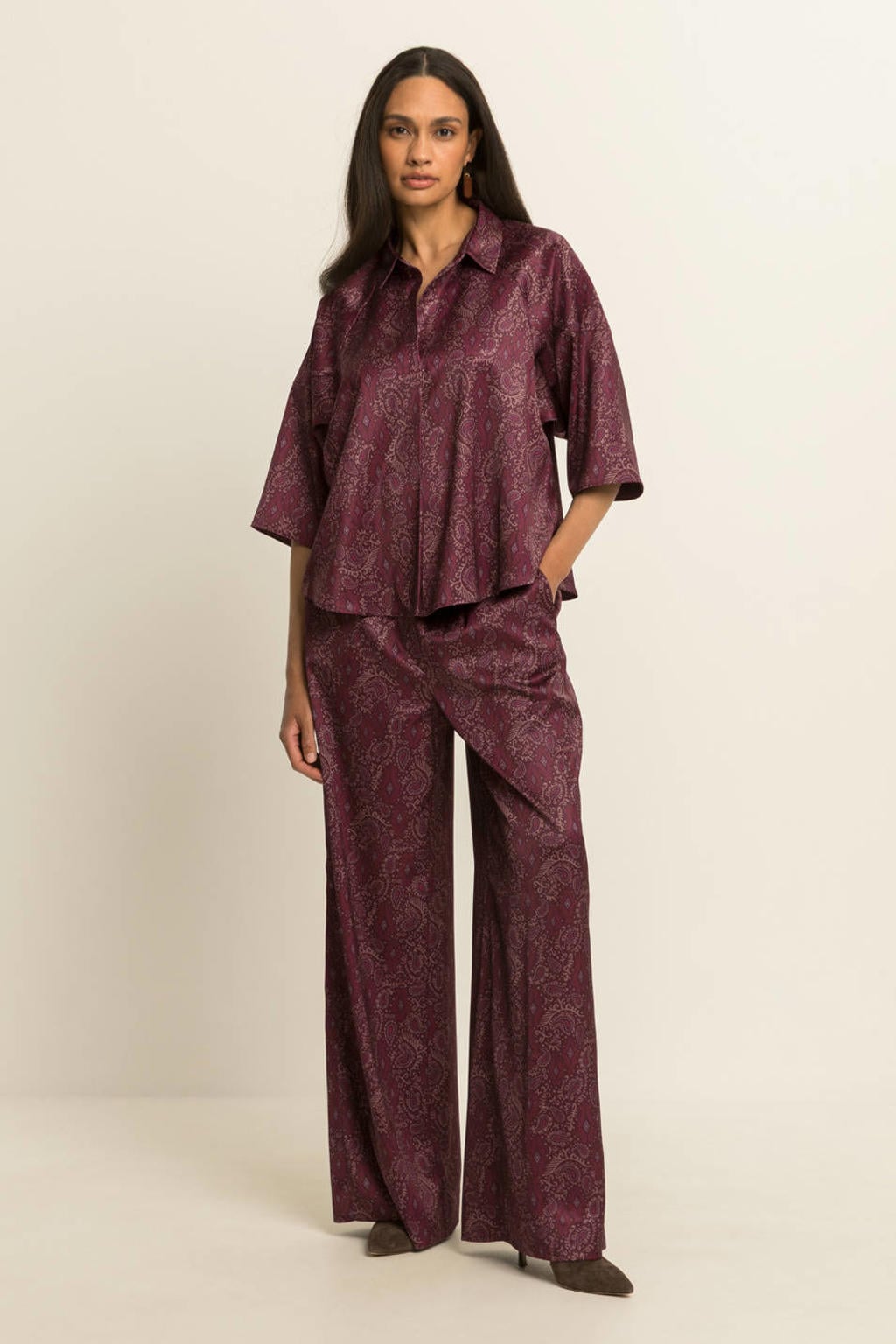 Expresso top met paisley - donkerrood