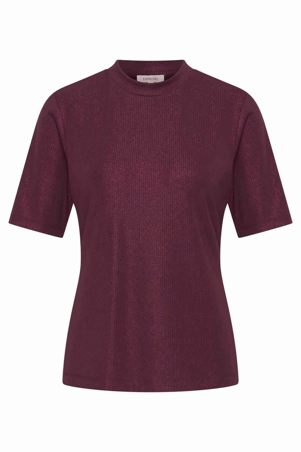Donkerpaarse dames Expresso top van polyester met effen en korte mouwen