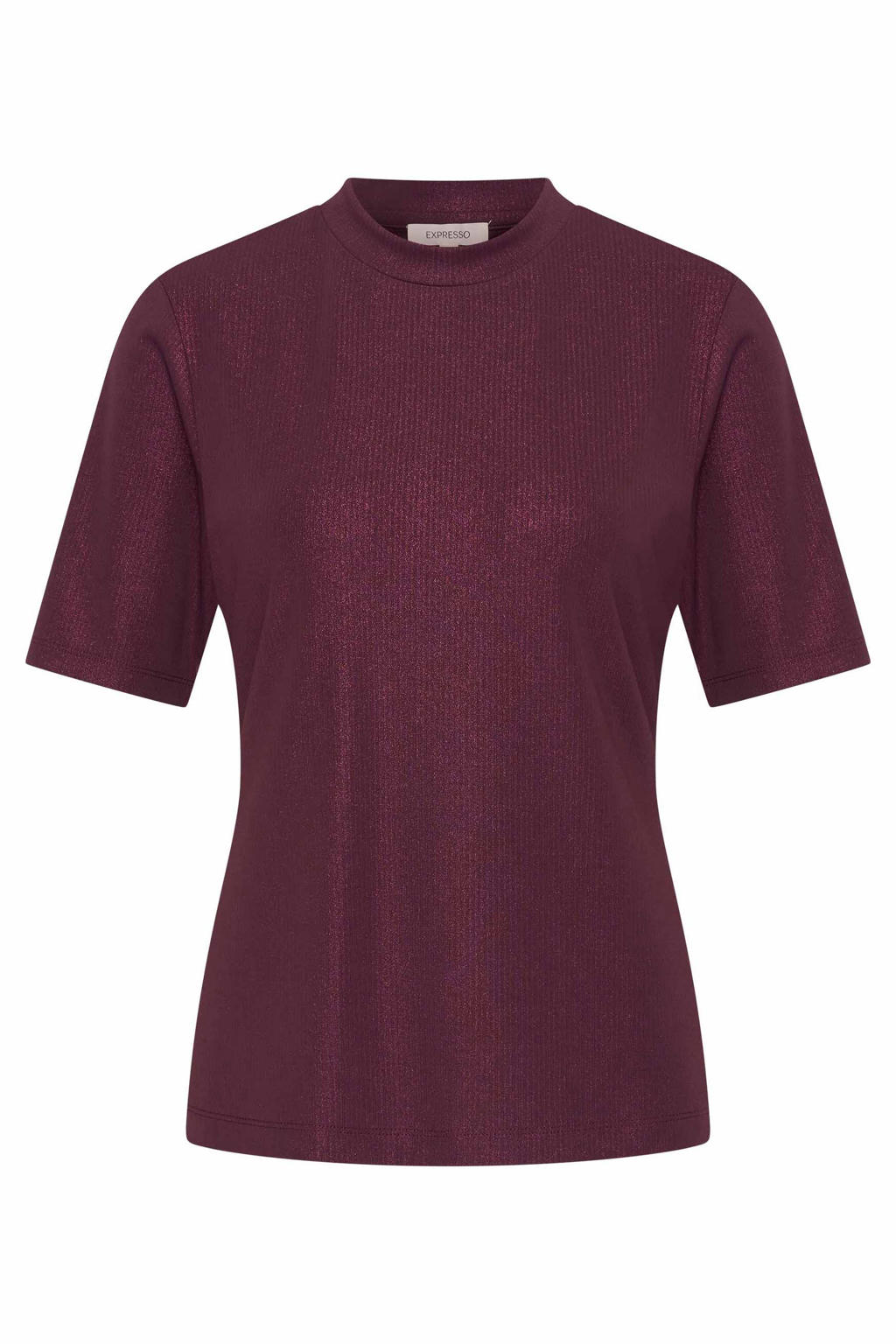 Donkerpaarse dames Expresso top van polyester met effen en korte mouwen