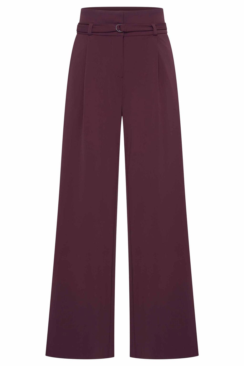 Roodbruine dames Expresso travelstof high waist wide leg broek bruin met rits- en haaksluiting en effen