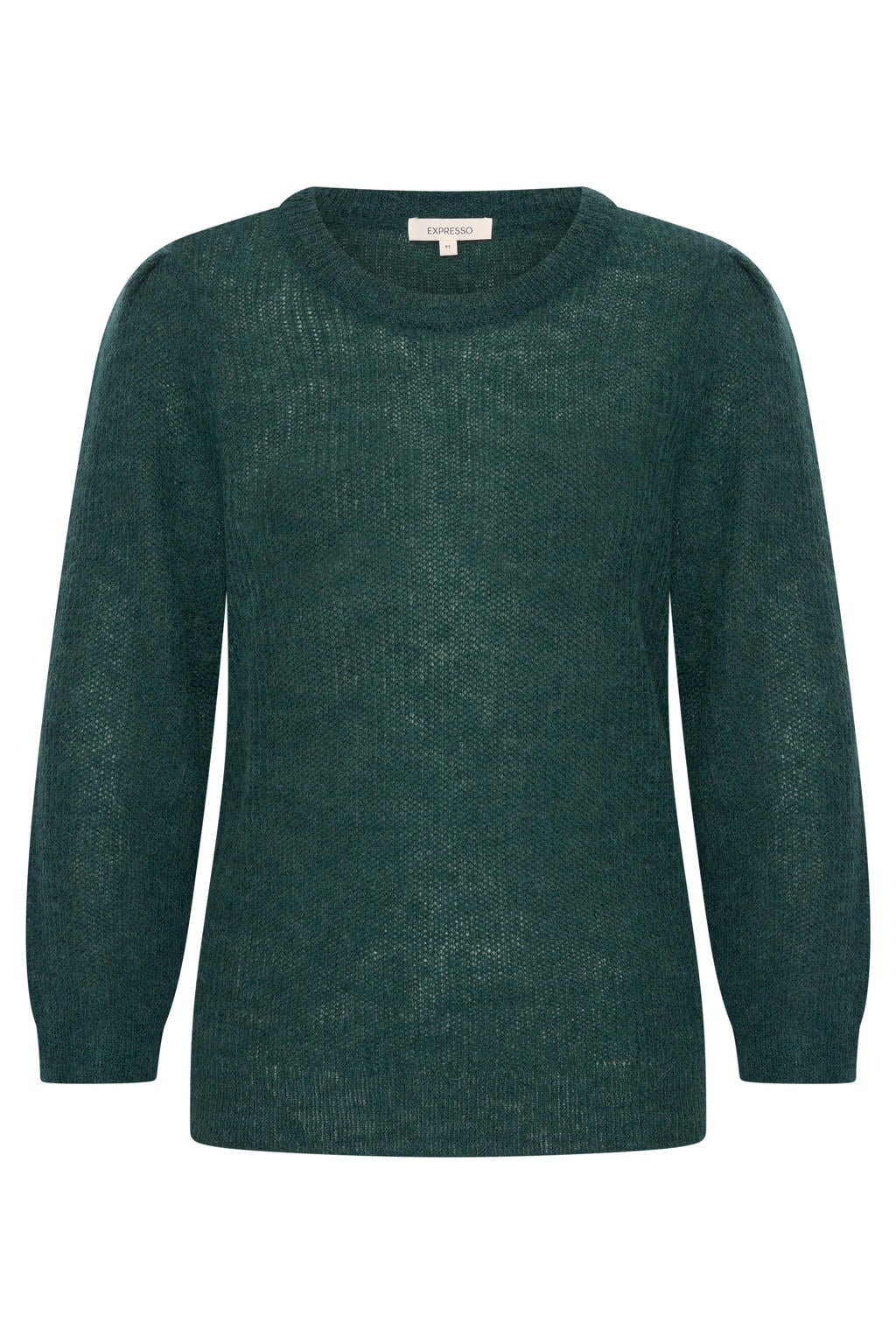 Groene dames Expresso rechtvallende gebreide trui van wol met effen, lange mouwen en ronde hals
