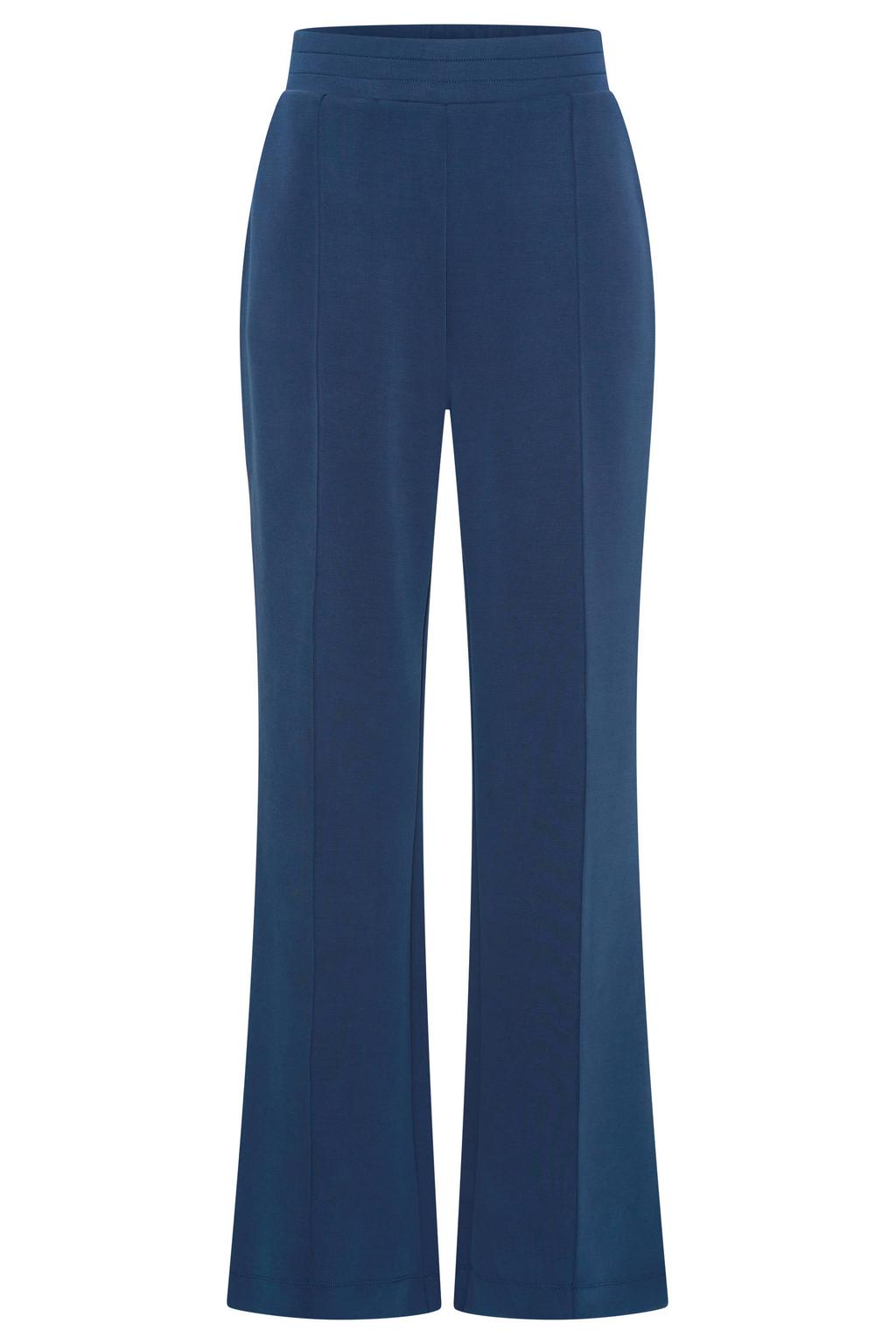 Donkerblauwe dames Expresso flared broek van viscose met regular waist, elastische tailleband en effen