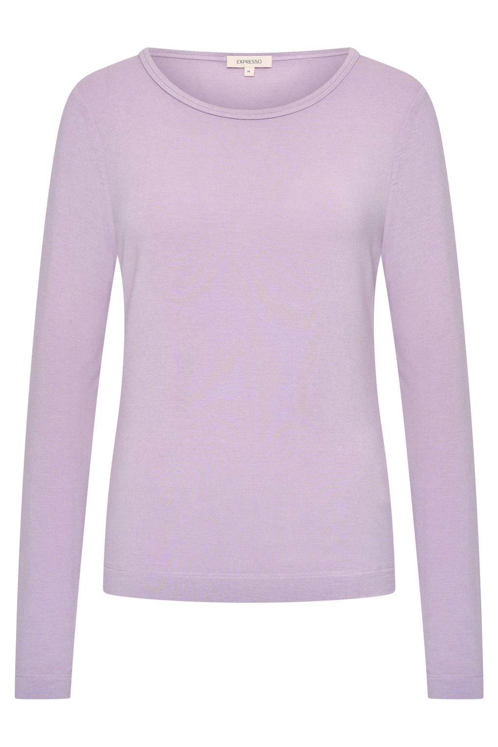 Lilakleurige dames Expresso longsleeve van viscose met effen, lange mouwen en ronde hals