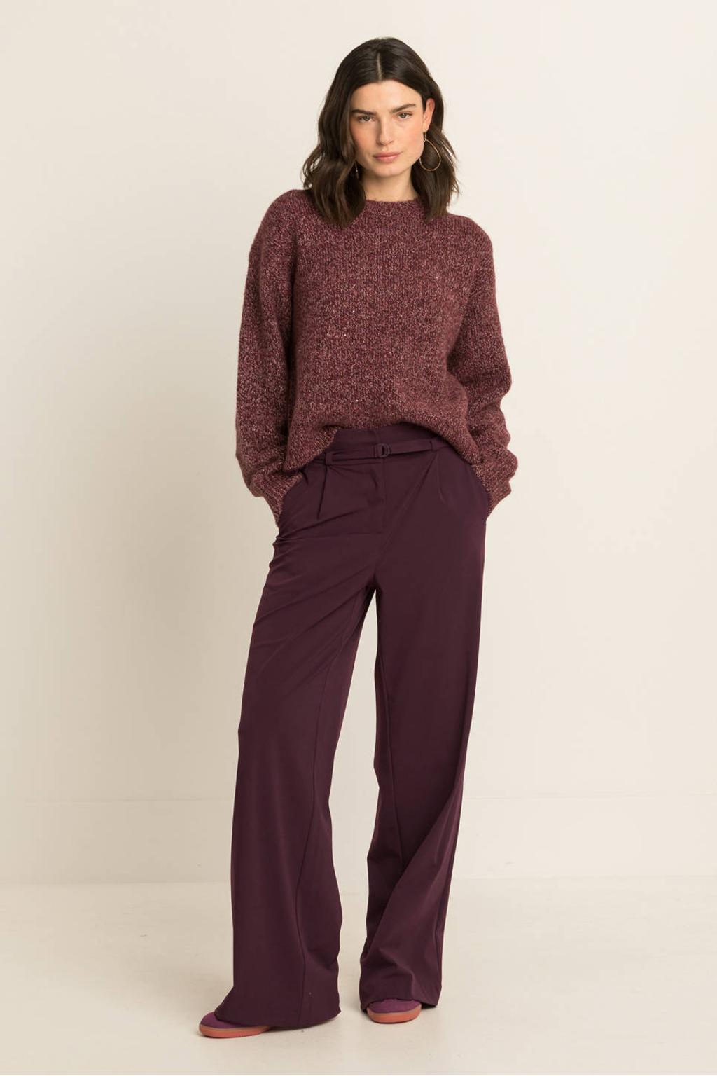 Roze dames Expresso gebreide trui en wol met lange mouwen, ronde hals en glitters