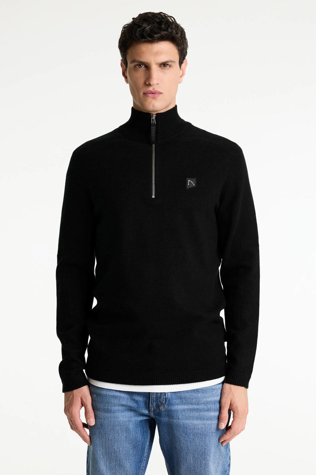 CHASIN' Oscar Half Zip regular fit gebreide trui - zwart
