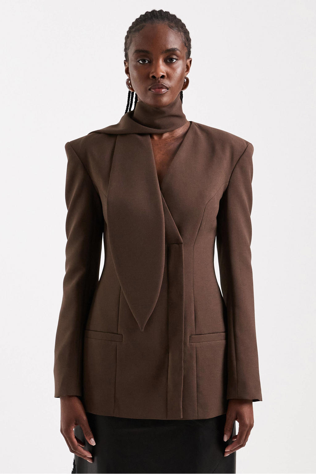 Donkerblauwe dames TOPSHOP getailleerde blazer van polyester met effen, lange mouwen, reverskraag, knoopsluiting en schoudervulling